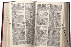 Homöopathisches Repertorium Offenes Wörterbuch mit mehreren Spalten und kleinem Text.